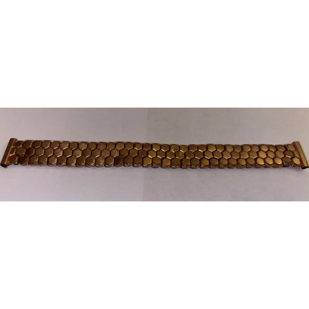 Vintage Stretch Lord Hardwood Watch Band Rose Gold Filled Top Stainless Steel‎